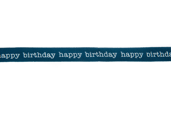 10m roll Teal Coloured Ribbon Printed with White Happy Birthday