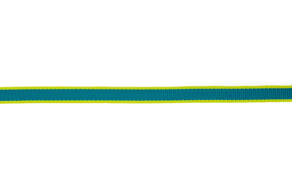 10m roll Teal Coloured Grosgrain Ribbon with Lime Green Edging