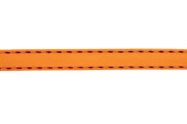 10m Roll Tangerine Orange Ribbon with Purple Stitching