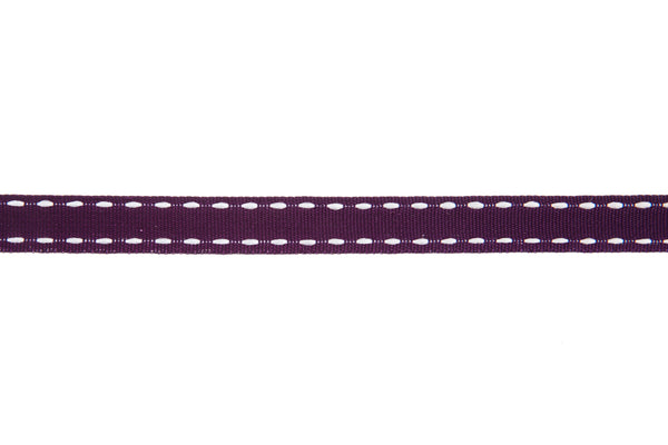 10m roll Deep Purple Grosgrain Ribbon with White Stitching