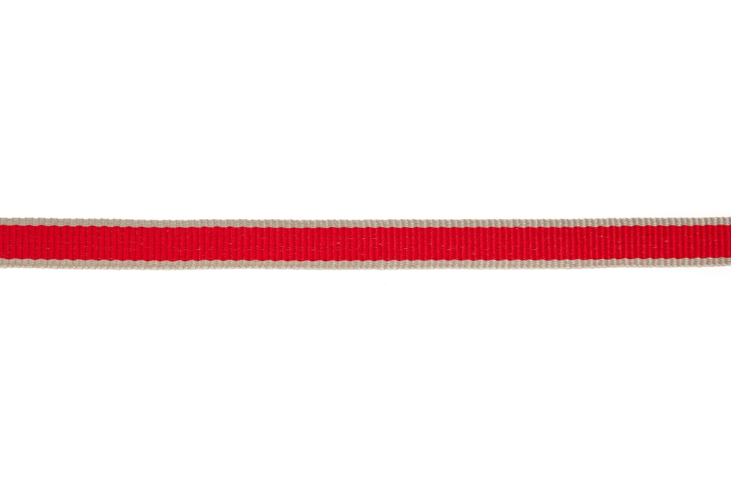 10m roll Red Grosgrain Ribbon with Grey Edging