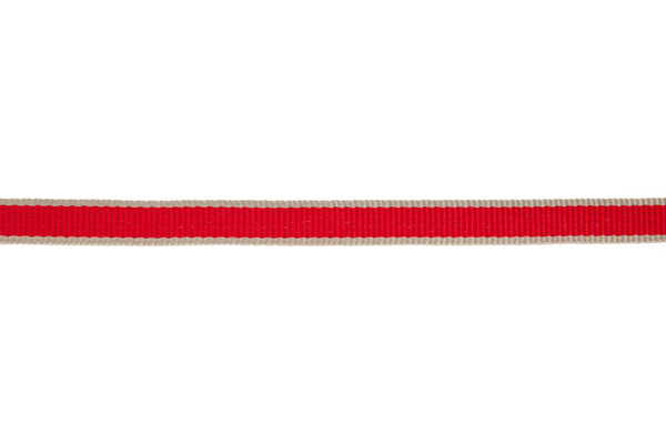 10m roll Red Grosgrain Ribbon with Grey Edging