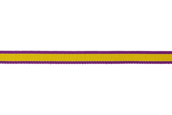 10m x 10mm wide mustard coloured ribbon with violet edge