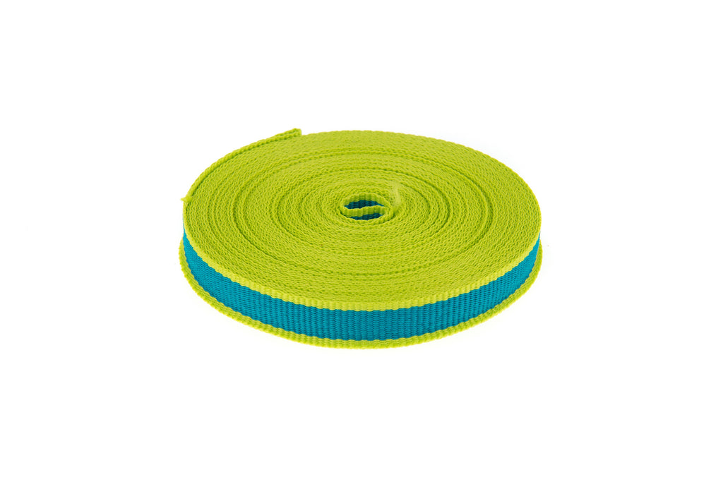 10m roll Teal Coloured Grosgrain Ribbon with Lime Green Edging