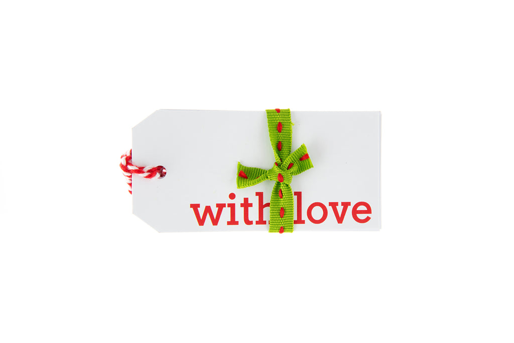 6 White With Love Gift Tags printed in Red