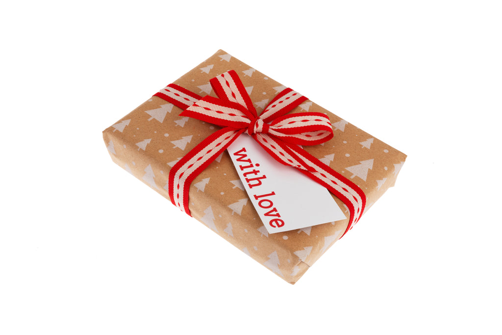 3m roll Brown Recyclable Wrapping Paper with White Christmas Trees