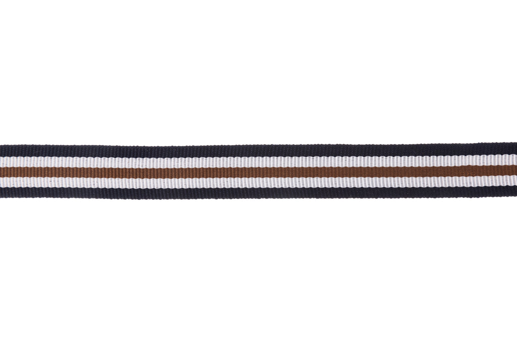 10m x 15mm Navy Ribbon with white and brown stripe