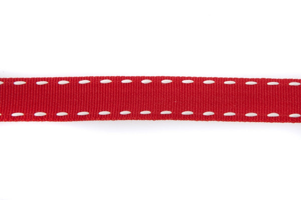 10m roll Red Grosgrain Ribbon with White Stitching