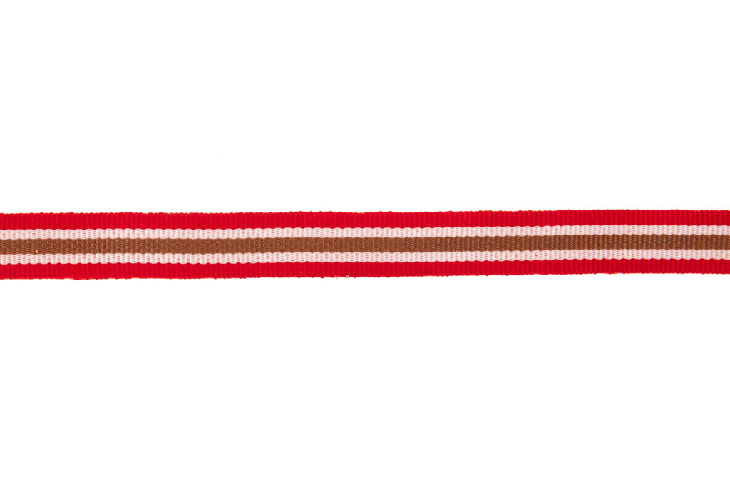 10m Roll Red, White & Beige Striped Ribbon