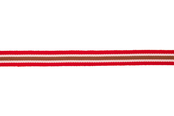10m Roll Red, White & Beige Striped Ribbon