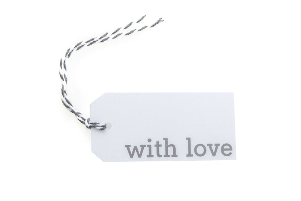 6 White With Love Gift Tags printed in Grey