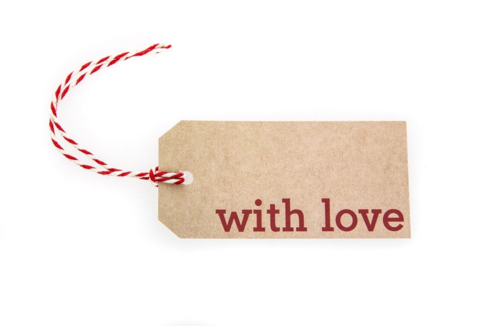 6 Brown With Love Gift Tags printed in Red