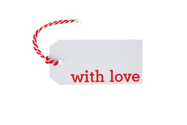 6 White With Love Gift Tags printed in Red