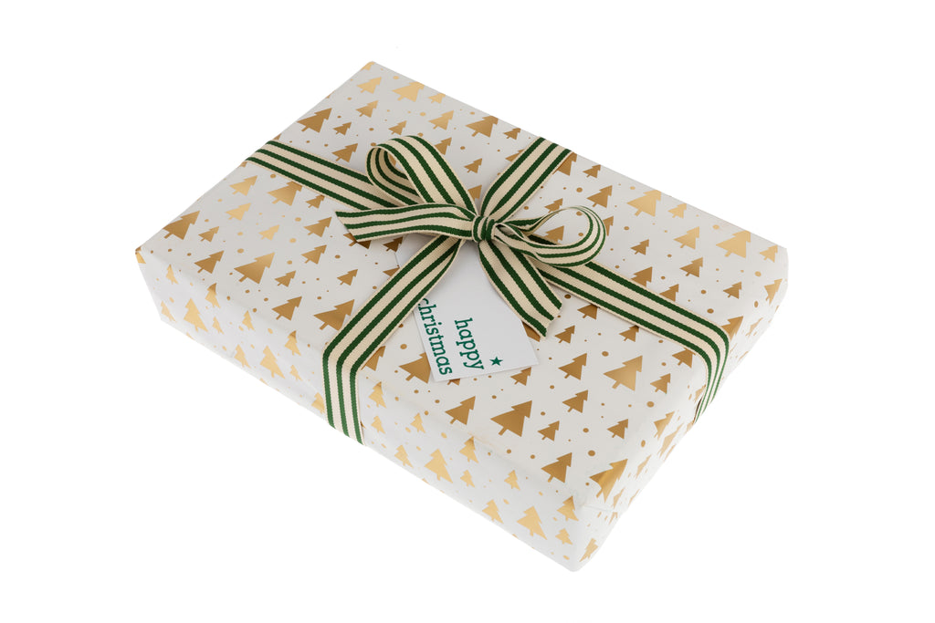 3m roll Recyclable White Paper with Gold Christmas Trees